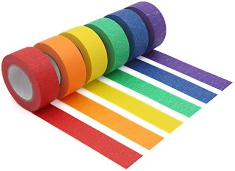 Colored Masking Tape, Colored Painters Tape for Arts & Crafts, Labeling or Coding - Art Supplies for Kids - 6 Different Color Rolls - Masking Tape 1 Inch x 13 Yards (2.4cm X 12m)