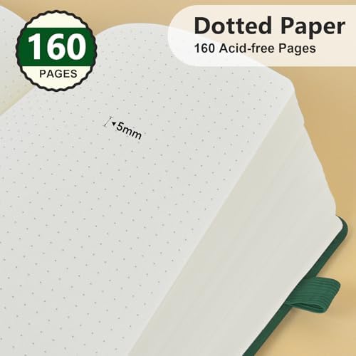 Dotted Journal 5.9"×8.5", 160 Pages Dot Grid Notebook, Bullet Journaling | Hardcover Leather Journal for Women & Men,100 Gsm Thick Paper,Medium Size, Dotted notebook for Work, School, Travel Writing