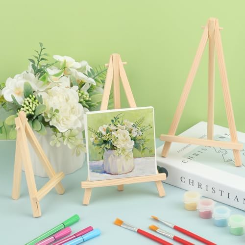 Yiksonyo 48 Pack 8 Inch Wooden Easel, Tabletop Wood Easels, Small Wooden Easel for Painting, Art, and Crafts