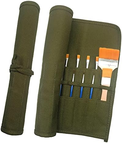 Funny live Paint Brush Holder Art Supplies, Artist Brush Holder & Storage Organizer Roll-Up Case Bag, Protect Acrylic Oil Watercolor Paintbrushes (Green 22 Slot Pockets)