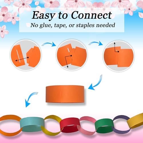 300 Paper Chain Strips for Crafting. No Glue or Tape Needed. Kid Friendly & Family Fun. Yields Over 50 Feet of Paper Chains for Party or Classroom Decorations (Multicolor)