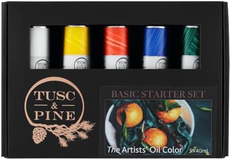 Tusc & Pine Artist Oil Paint - 40 ml Set of 5 - Basic Colors - Non-Yellowing, Rich & Creamy Consistency, Maximum Pigment Load, Small Batch Milled Oil Paints Developed for Professional Artists