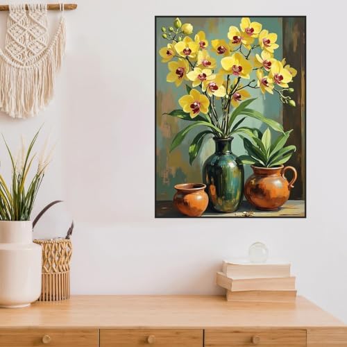 WNPOKN Flower Yellow Orchid Diamond Art Kits for Adults 12 x 16inch