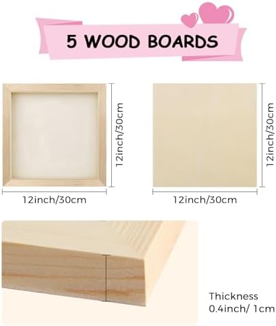 5 Pack 12x12 Inch Unfinished Square Wood Panels for DIY Painting Crafts