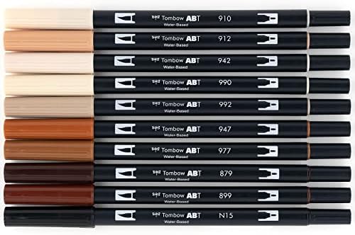 Tombow 56170 Dual Brush Pen Art Markers, Portrait, 10-Pack. Blendable, Brush and Fine Tip Markers