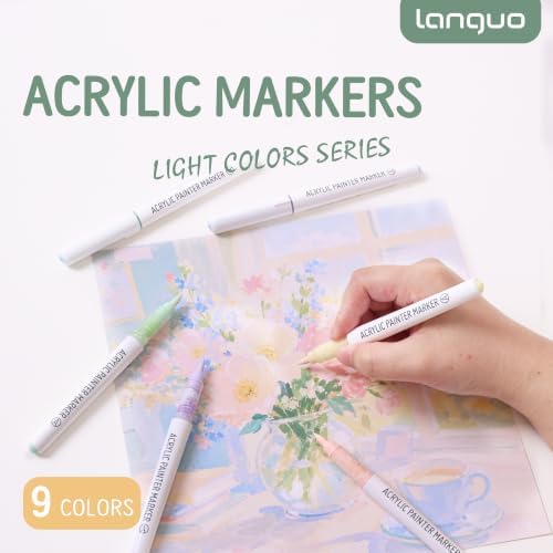 languo Acrylic Paint Markers, 9 Colors Light Series, Soft Brush Tip