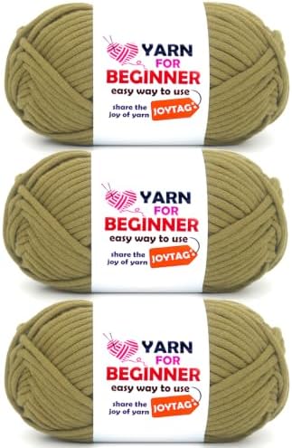 Dark Olive Yarn for Crocheting and Knitting Cotton Crochet Knitting Easy Yarn for Beginners with Easy-to-See Stitches(3x50g)