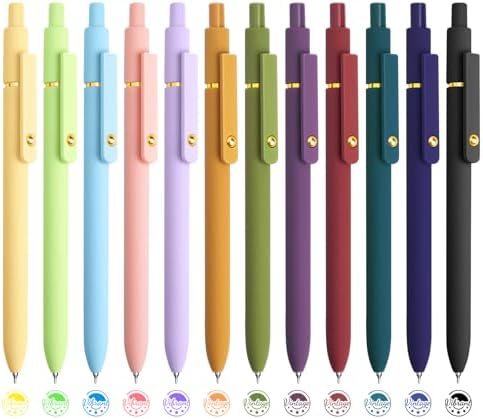 YOXMJDB 12 Pcs Color Pens for Journaling 0.5mm Fine Point Colored Gel Ink Pen, Smooth Writing Colorful Pens for Note Taking, Gift Set for Women & Men (12 Pcs Vintage & Vibrant Gold)