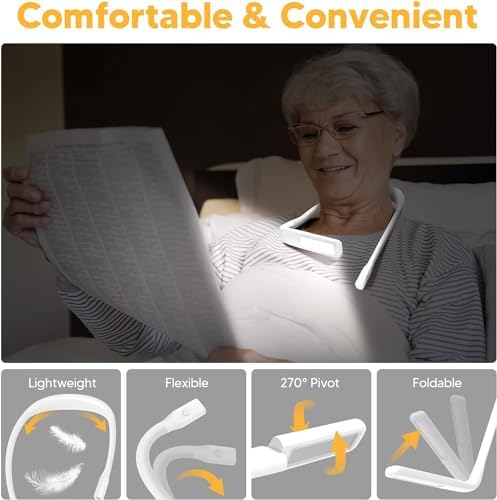 Neck Light, Rechargeable Book Light for Reading, Bright Dual Lamps