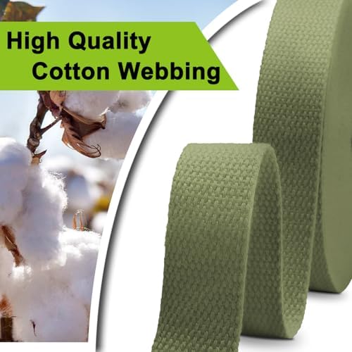 Cotton Webbing 1.5 Inch 12 Yards Natural Cotton Webbing Straps for Bags Handles, 1.5 Inch Weave Webbing for Cloth Tote Bag Straps Making,Cloth Belt, DIY Crafts Decoration (Military Green)