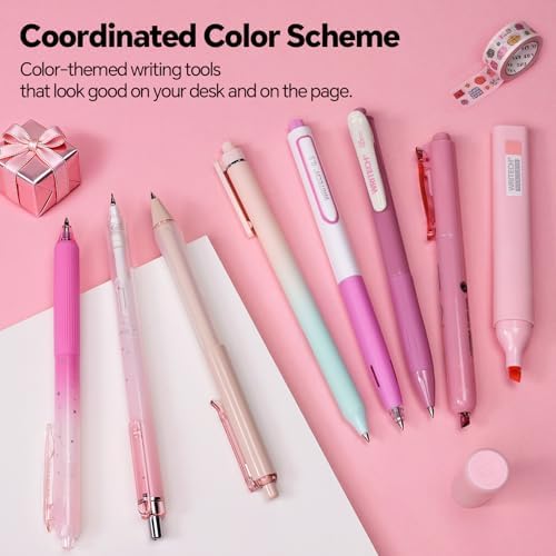 WRITECH Gel Pens Journaling Highlighters: Pink Pastel All-in-One Set 8ct