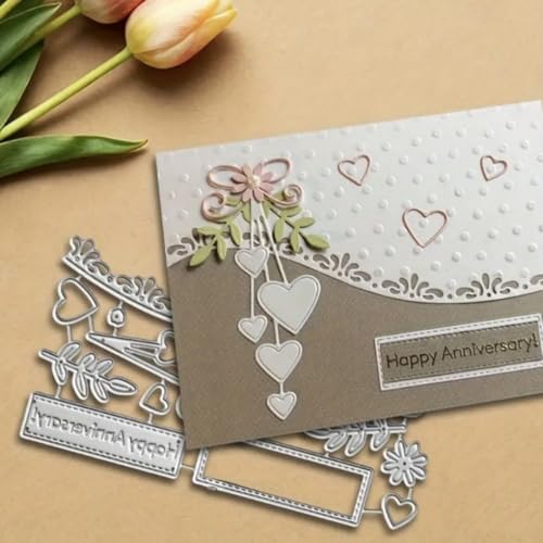 Scrapbooking Die-Cuts, Layer Frame Net Set Metal Cutting Dies for Card Making, Paper Craft Template, Background Embossing Stencils, DIY Album Décor (Anniversary Heart Border-14.5x7.9cm)