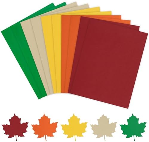 Whaline 50 Sheet 8.5 x 11 Inch Assorted Autumn Card Stock Paper Red Yellow Green Brown Colored Scrapbook Paper for Fall Harvest Thanksgiving DIY Maple Leaves Card Making Supplies, 65lb