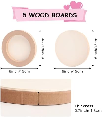 5 Pack 6x6 Inch Round Unfinished Wood Panel Boards for DIY Painting Crafts