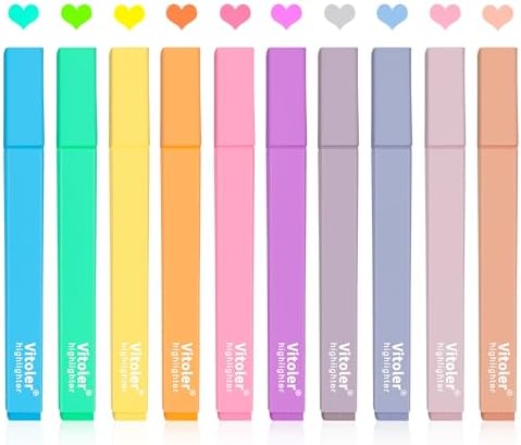 Vitoler 10Pcs Aesthetic Highlighters, Chisel Tip Marker Pens,Assorted Color Candy Highlighters,No Bleed Bible Highlighter,Cute Pastel Highlighter for Journaling Planner Notes School Supplies | Chisel Tip Aesthetic,long lasting ,high quality,no smudge f...