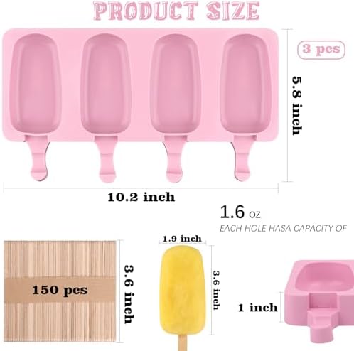 Sakolla Large Silicone Popsicle Molds, Oval 4 Cavities, Set of 3