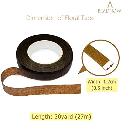 BEADNOVA Floral Tape 1/2inch Flower Tape Brown Floral Tape for Bouquets Floral Arranging Stem Wrap Craft (Brown, 30yards)