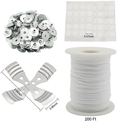 Candle Wick Roll, RAPUDA 200 Ft 24 PLY Braided Wick Spool, 2 Pcs Metal Candle Wick Holders,100 Pcs Metal Sustainer Tabs, 60 pcs Candle Thread Stickers for Candle DIY Craft Making