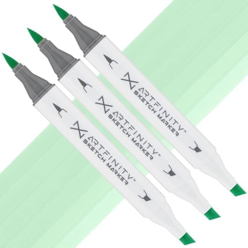 Artfinity Sketch Markers - Set of 3 - Mint Cream G2-1, Vibrant, Professional, Dye-Based Alcohol Markers for Artists, Drawing, Travel, & More