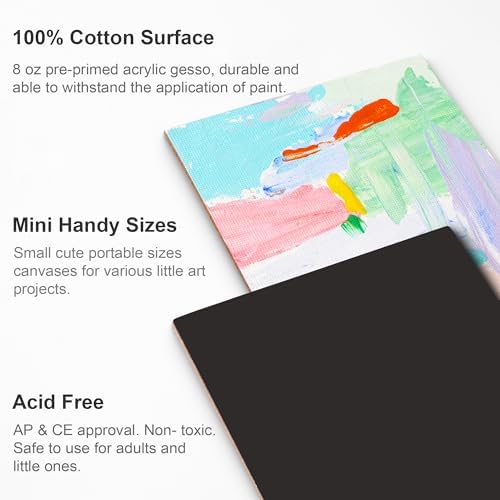 AUREUO Mini Magnetic Canvas Panel 2.5x2.5 Inch / 24 Pack - Small Square Flat Canvas Board with Magnet Back Art Gift Set Bulk Pack Tiny Thin Canvases for Painting & Craft
