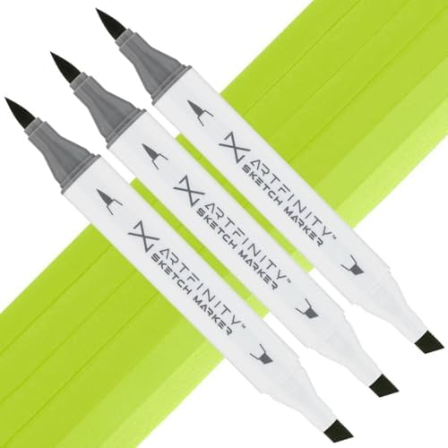 Artfinity Sketch Markers - Set of 3 - Avocado YG1-5, Vibrant, Professional, Dye-Based Alcohol Markers for Artists, Drawing, Travel, & More