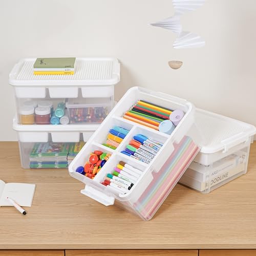 Citylife 17QT 4-Pack Plastic Craft Storage Box Buildable Lid Removable Tray