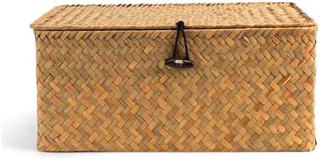 Nonam Small Wicker Basket with Lid,Seagrass Shelf Storage Basket,Natural