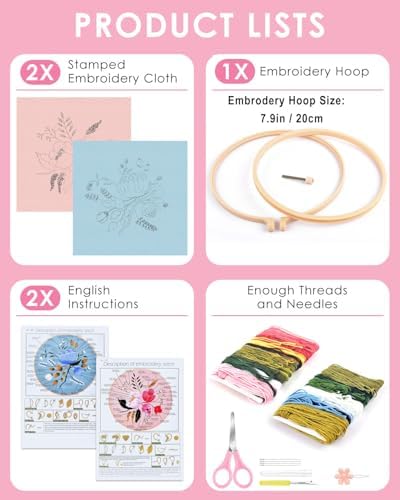TINDTOP Embroidery Kit for Adult, Flower Embroidery Kit for Beginners