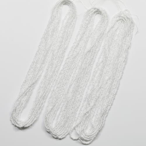 11/0 Glass White Pearl Color Seed Beads Hanks (1 Hank 3 Meters) Total 3 String Hanks About 6000pcs, 9 Meters String Clear AB Seed Beads Strand Hanks (White Pearl)