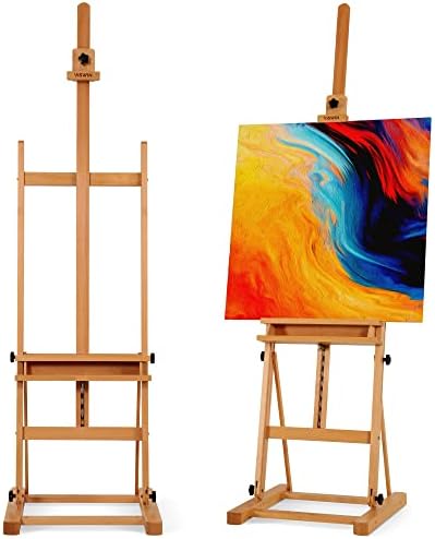 VISWIN Medium H-Frame Easel 67"-95" H, Hold Canvas up to 49", Adjustable Beech Wood Artist Easel Stand for Painting with Storage Tray, Art Floor Easel for Adults, Beginners, Students - Natural