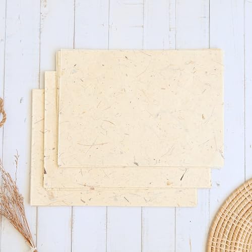 Vintage A5 50 Sheets Natural Fiber Banana Bark Mulberry Paper Sheets Art Tissue Washi Paper Design Craft Art Origami Suppliers Card Making 8.3" x 5.8". (Banana Bark Ivory, A5)