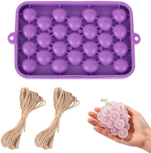 DIY Silicone Grape Soap Mold with 2 Hemp Ropes, Reusable Handmade Grape Shape Soap Mold Kit for Crafting Homemade Making Supplies Creative Gift Idea for Adults & Beginners (Purple)