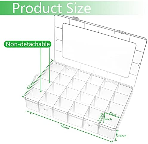 Gbivbe Large 24 Grids Plastic Organizer Box Adjustable Dividers,Clear Storage Box for Jewelry, Art DIY Crafts, Washi Tapes, Beads and Small Parts(3 Pack)