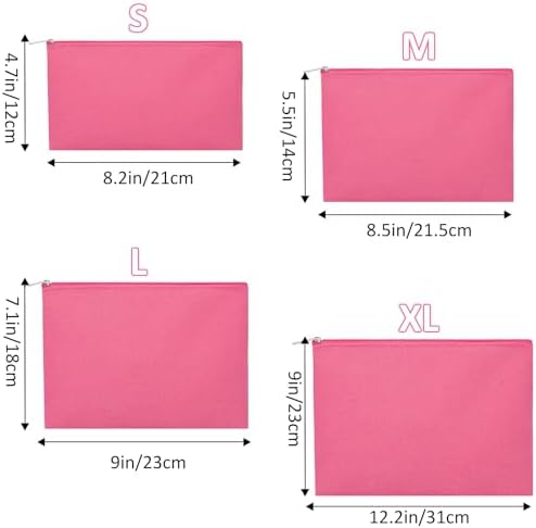 12 Pieces Cotton Canvas Makeup Bag, Multipurpose Cosmetic Bag with Zipper Travel Toiletry Pouch, Blank DIY Craft Bag (Hot Pink, M)