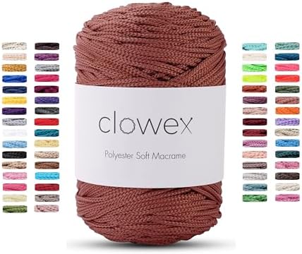 Polyester Soft Macrame Cord 2.5-3mm, 191 Yards x 1/9 inc Turkish Polyester Rope, Braided Macrame Yarn for DIY Crafts, Plant Hanger, Wall Hanging, Macrame Bag (1604-Clay, 1 Ball)
