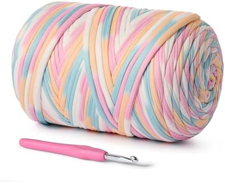800g T-Shirt Crochet Yarn for Crocheting Crafts/Bags/Basket/Coaster,Hand Knitting Tshirt Yarn for Crochet,228yds T Shirt Yarns with High Elastic Thick Yarns Polyester Fabric (Candy Color)