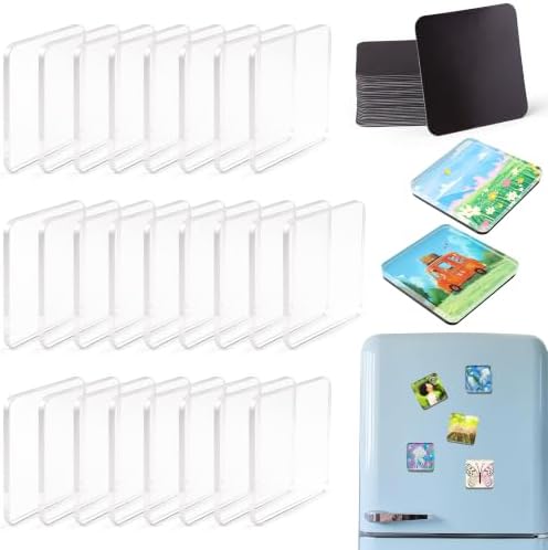 25 Pcs DIY Acrylic Fridge Magnet Kit Square Fridge Magnet Craft Set with Adhesive Backing Make Your Own Magnet Kit for Photo Office Classroom Cabinets Kitchen 2 Inch DTBX- (Square)