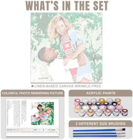 CUSTOM STEWARD Custom Paint by Numbers Kit, DIY Personalized Canvas Painting Set with Acrylic Paints, 3 Brushes, Numbered Canvas, Home Decor, Gifts for Girlfriend Boyfriend Couples Valentines