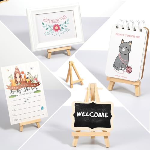 Mimorou 200 Pieces Mini Wooden Easel Stands Tripod Display Tabletop,5 Inch