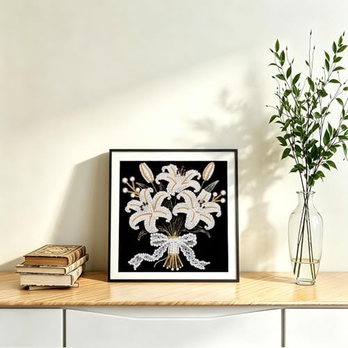 DIYBEADDOT Lily Pearl Painting Kits for Adults,5D Diamond Art Pearl Painting Kits for Beginner,DIY Crystal Rhinestones Diamond Painting for Home Wall Decoration 11.8 X 11.8 inch