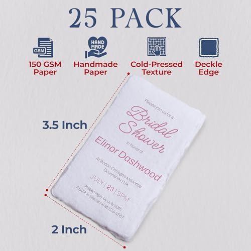 Wanderings Handmade Deckle Edge Cards - Only 2" x 3.5" - Thick 150 GSM - Pack of 50 – Blank Deckled Edge Place and Name Cards for Table Setting, Gift Tags, Price Tags