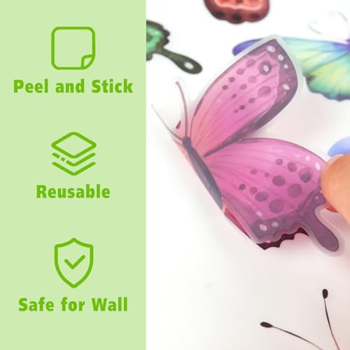 AOWDIAO 62 Large Butterfly Wall Decals - Peel and Stick Vinyl Wall Stickers for Room Decor, Safe for Walls, Repositionable