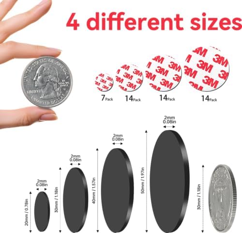 49 Pack, Adhesive Magnets Stickers Dots Big to Small (2", 1.6", 1.2", 0.8"), Round 50mm Magnets for Crafts,20mm, 30mm, 40mm, 50mm Precut Circle Magnetic Tapes Strong Sticky for DIY Projects