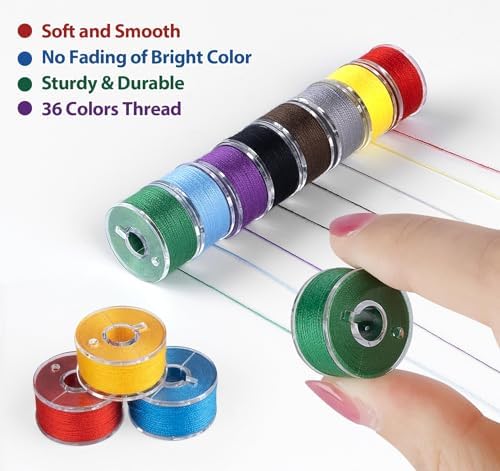 210 Pcs Prewound Bobbin Thread Set – 36 Colors Size A Bobbins