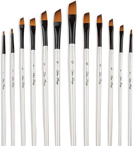 Artist Paint Brushes Set, 12pcs Professional Angular Paintbrushes for Acrylic Watercolor Oil Painting, Face Body Nail Art, Crafts, Canvas, Rock, Shoes, Paint by Number, Miniature Model & Fine Detail