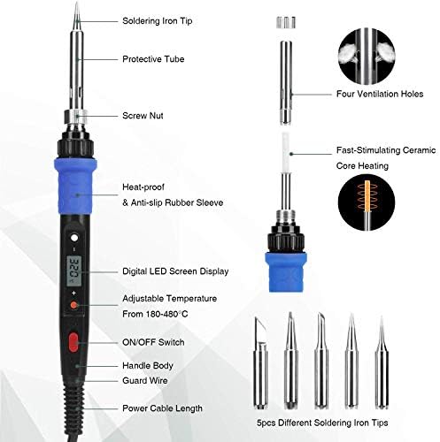 Soldering Iron Kit, 80W 110V LCD Digital Welding Tools, 356-896℉(180-480℃), Portable Adjustable Temperature Solder Irons, for Metal, Jewelry, Electric Repairing, DIY