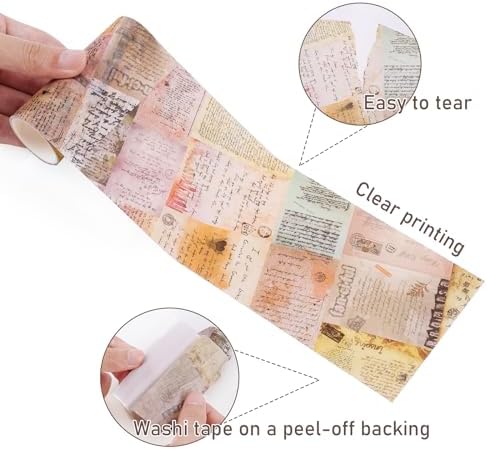 Dizdkizd Vintage Wide Washi Tape Set Map Newspaper Masking Tapes Stickers for Junk Journals, Scrapbooks, Arts & Crafts Tape, Great for Making Cards, Collages, Gift Wrapps, 3.5 Inches × 4 Rolls