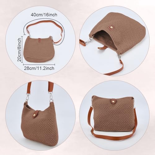 ACRNIGHEET Crochet Bag Kit for Beginners Crochet Purse for Women DIY Tote Bag Making Kit with Step-by-Step Tutorials Knitting Supplies for Adults Crafts Autumn Winter Boho Gift Idea (Khaki)
