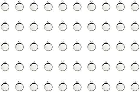 Shapenty Stainless Steel Round Bezel Blanks Pendant Trays for Earrings Bracelet Necklace Keychain DIY Craft Resin Glass Cabochon Jewelry Making Projects Christmas Gift Hanging Charms, 50PCS (10mm)