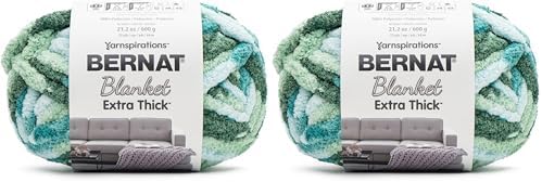Bernat Blanket Extra Thick Teal Ivy Varg Yarn - 2 Pack of 21.12oz/598.74g - 100% Polyester - #7 Jumbo - 72 Yards - Chunky Yarn for Hand Knitting, Crocheting, Crafts & Amigurumi